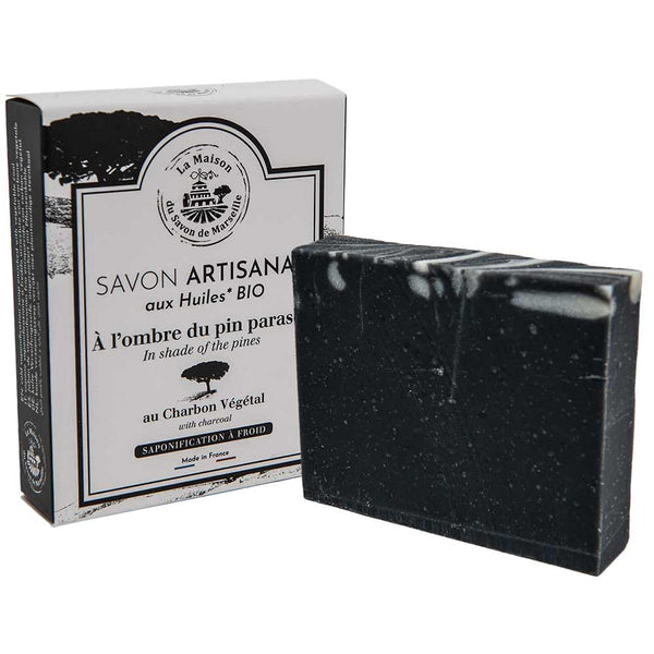 French Vegan Palm Oil Free Soap, Pine Shade and Charcoal, 100g