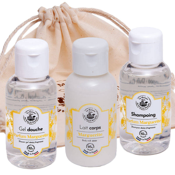 French Shampoo, Shower Gel and Body Milk, Shea Butter, Daisy Fragrance, 50ml