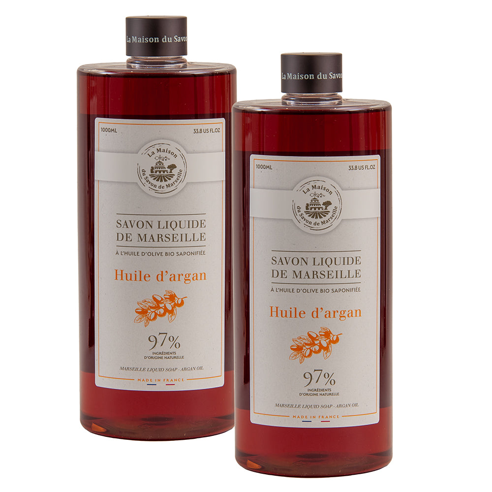 French Liquid Soap, Hand Wash, Argan Oil Fragrance, 1 Litre Bottles, Set of 2