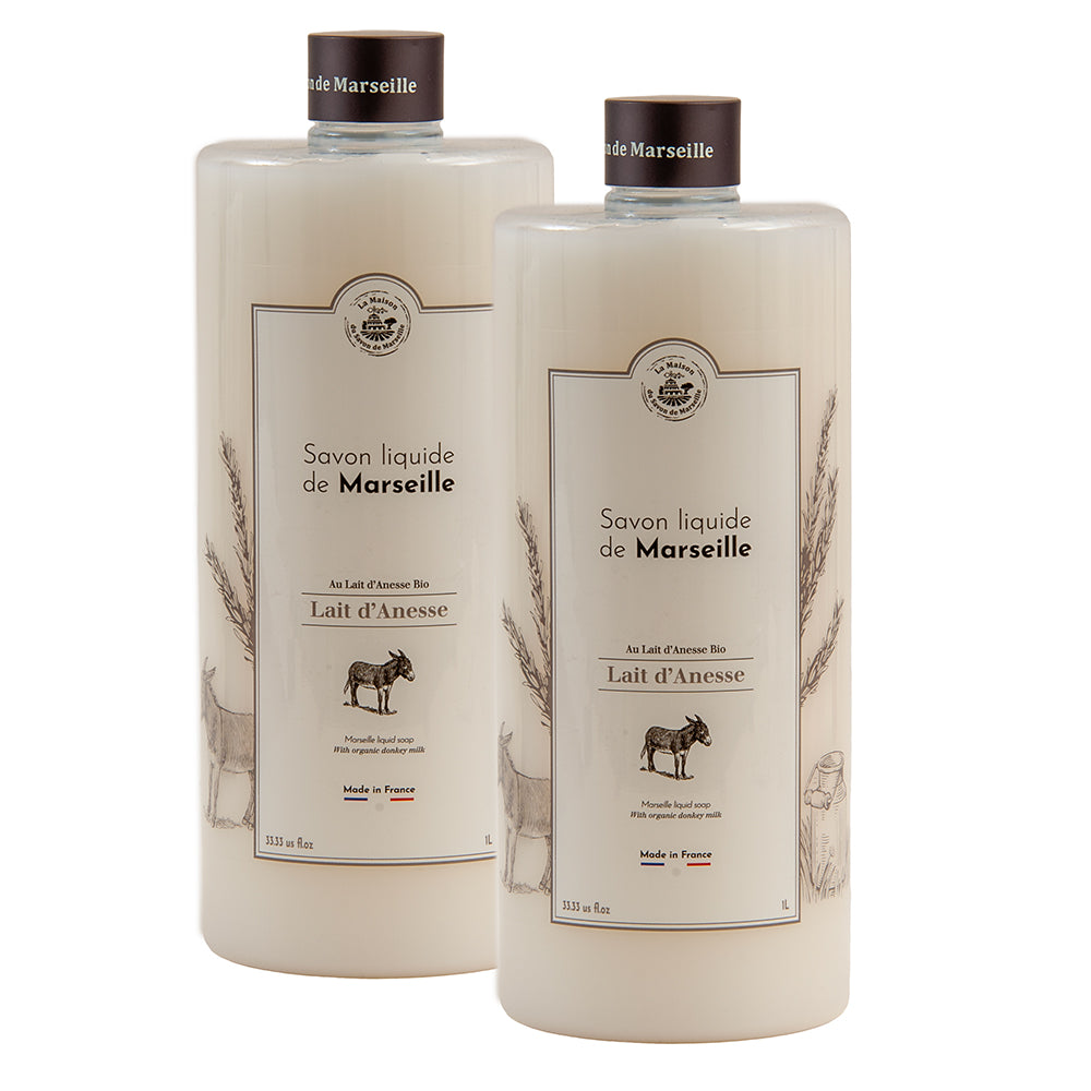 French Liquid Soap, Hand Wash, Donkey Milk Fragrance, 1 Litre Bottles, Set of 2