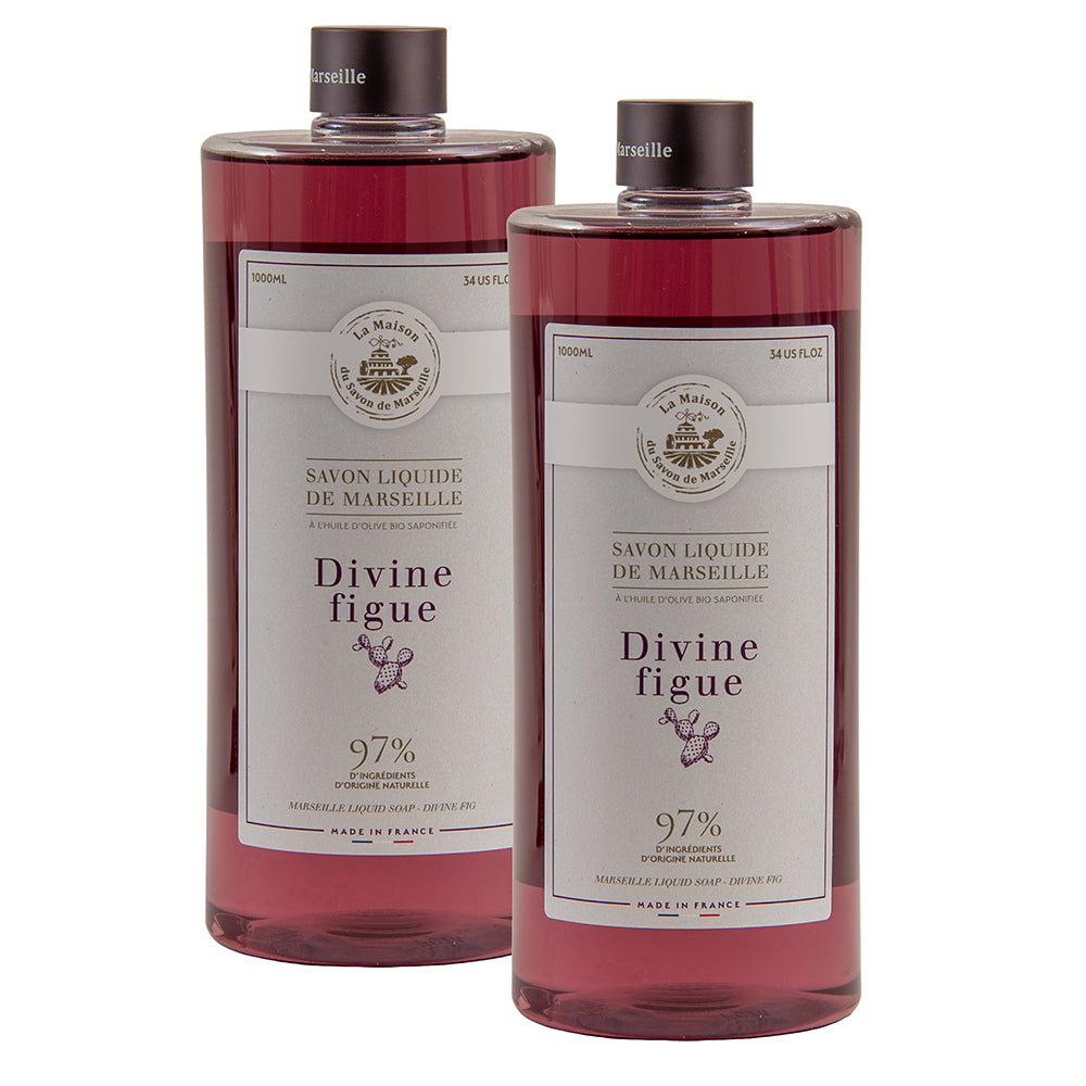 French Liquid Soap, Hand Wash, Fig Fragrance, 1 Litre Bottles, Set of 2