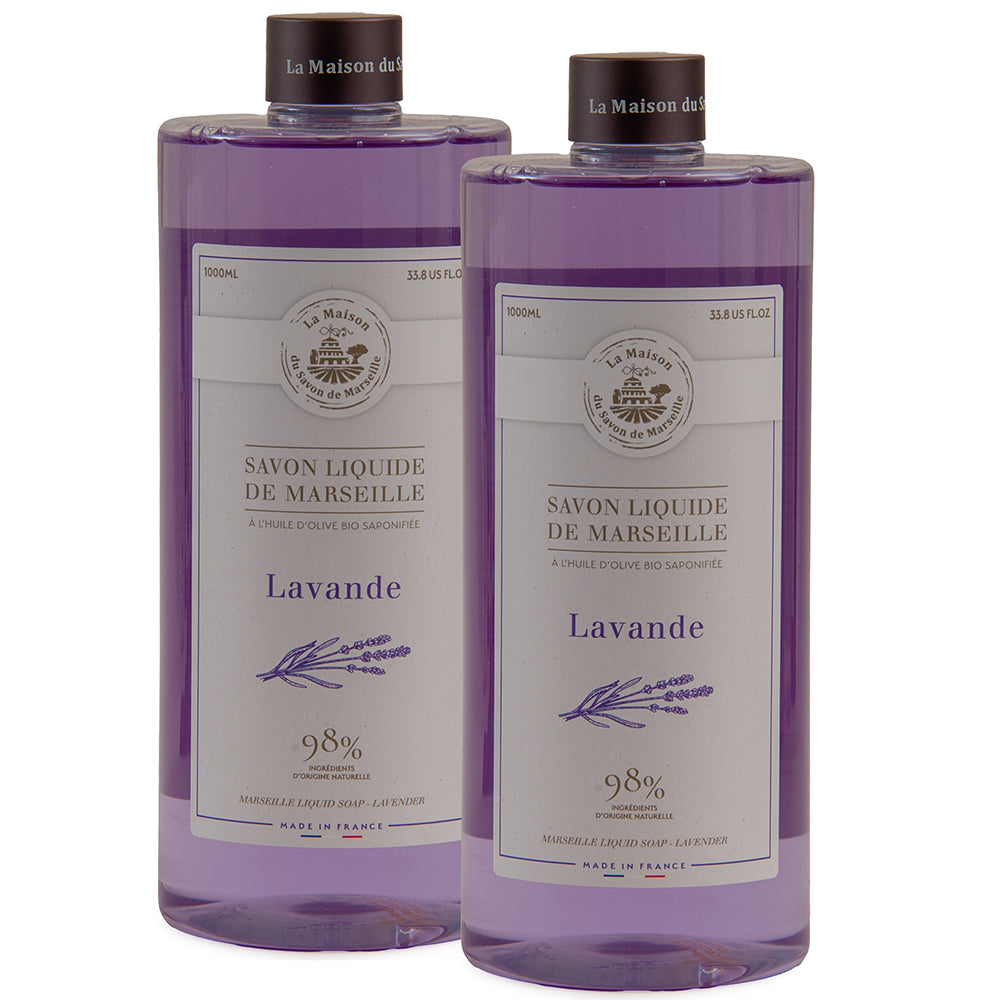 French Liquid Soap, Hand Wash, Lavender Fragrance, 1 Litre Bottles, Set of 2