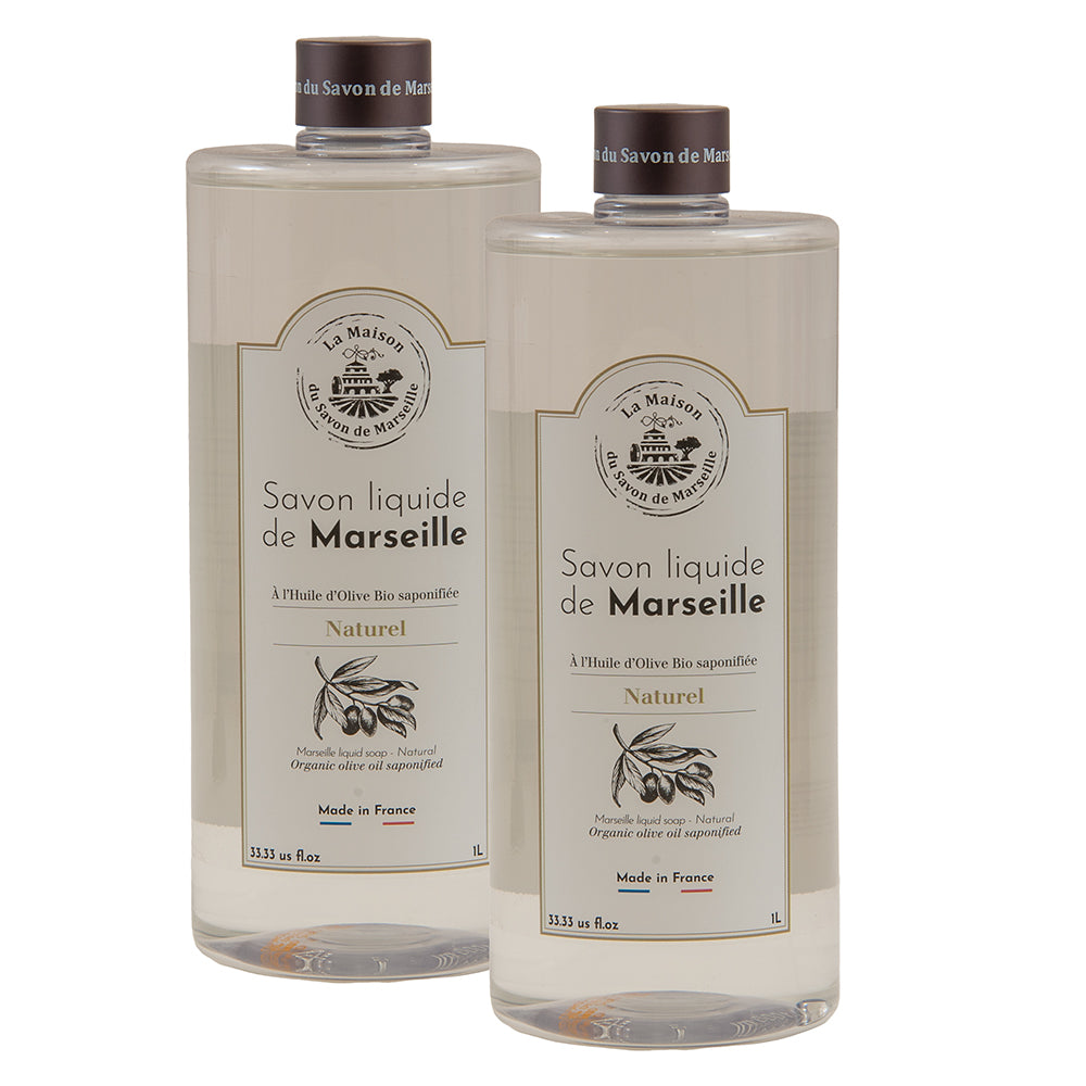French Liquid Soap, Hand Wash, Natural Fragrance, 1 Litre Bottles, Set of 2