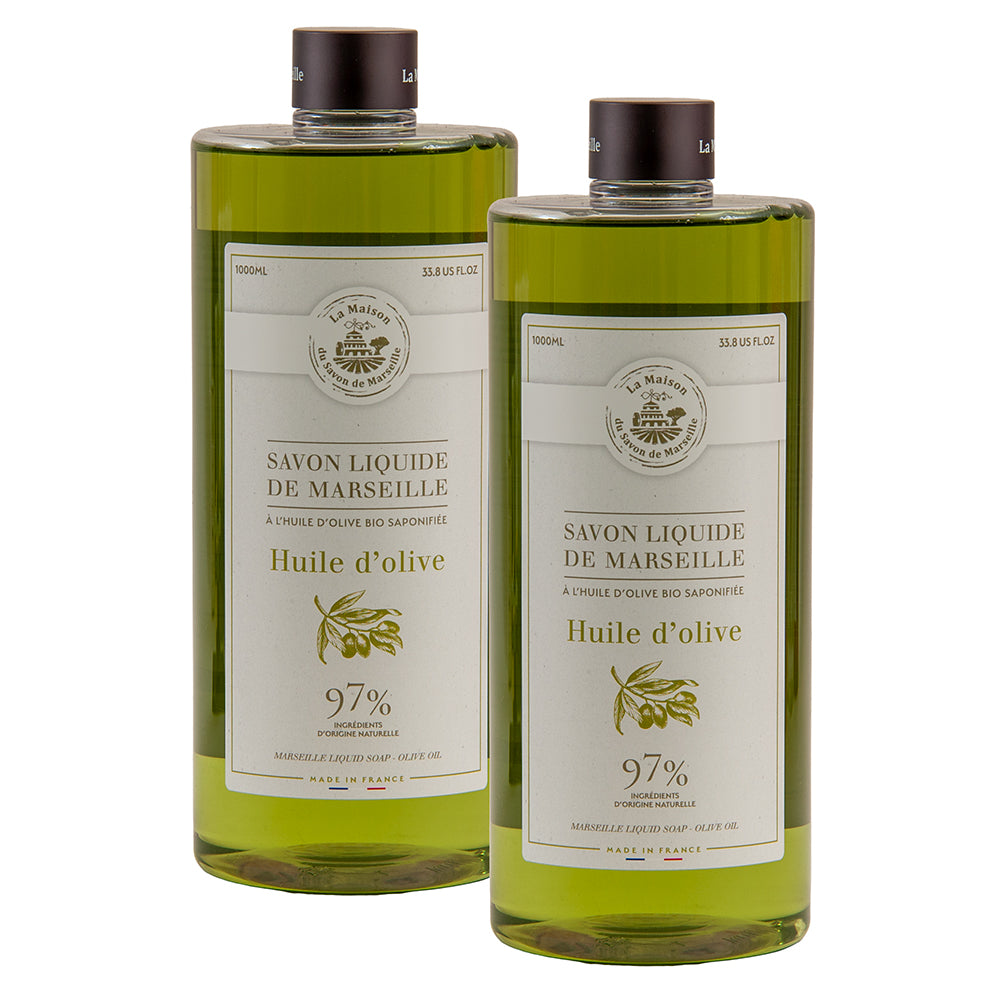 French Liquid Soap, Hand Wash, Olive Oil Fragrance, 1 Litre Bottles, Set of 2