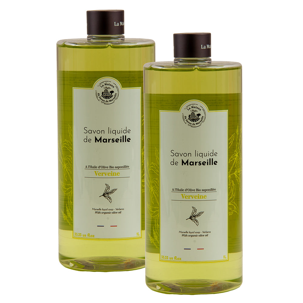 French Liquid Soap, Hand Wash, Verbena Fragrance, 1 Litre Bottles, Set of 2