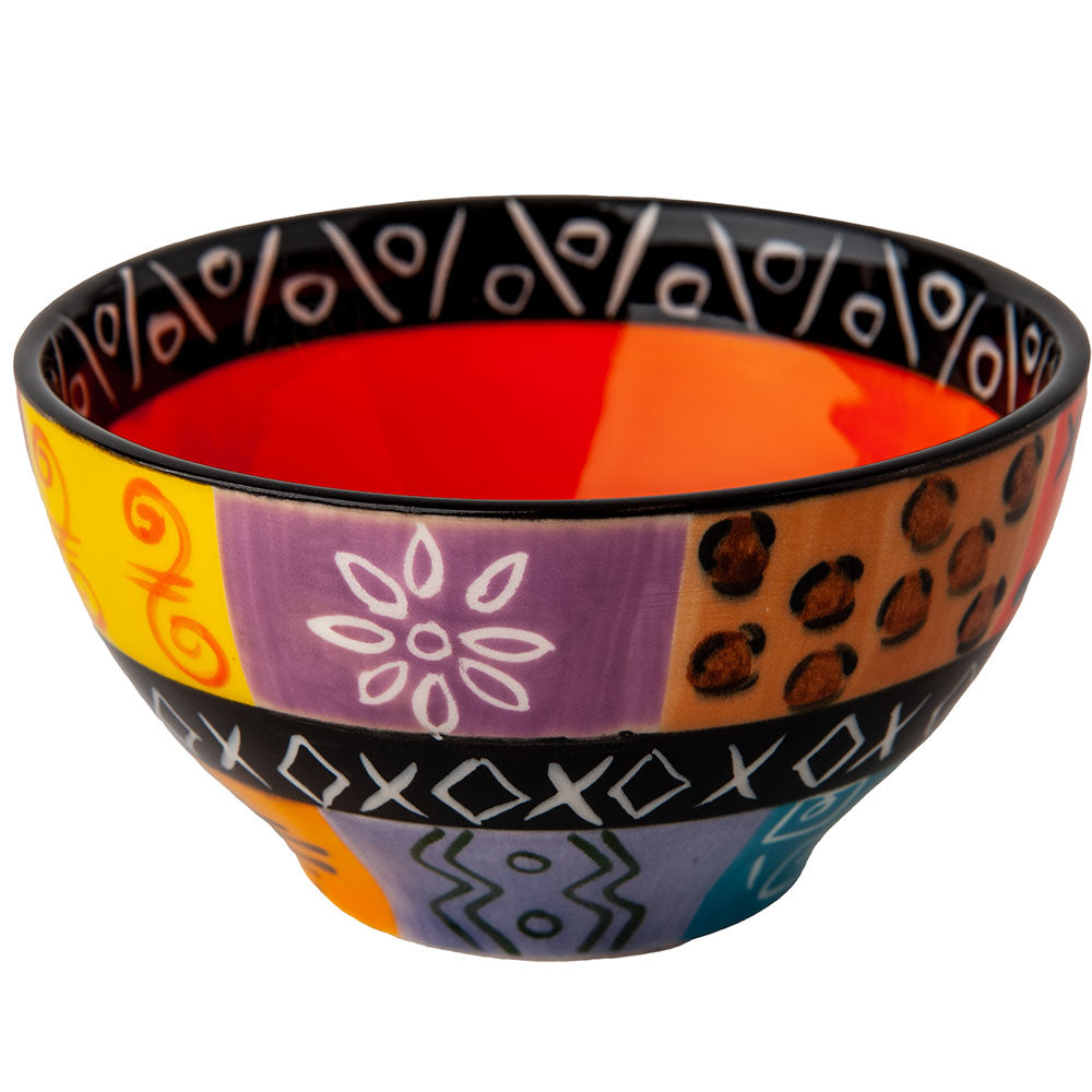 Ceramic Adonga Salad Bowl, Hand Painted, Multi Coloured Ethnic Design