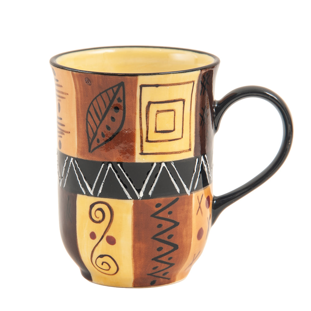Abutu Ceramic Coffee Mug, Hand Painted, Safari Gold Design