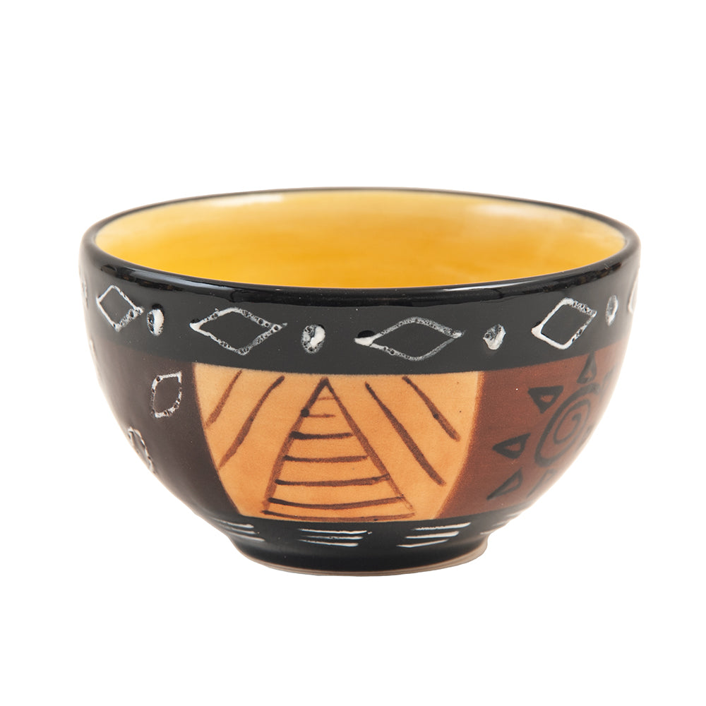 Ceramic Dessert Bowl, Hand Painted, Safari Gold Design
