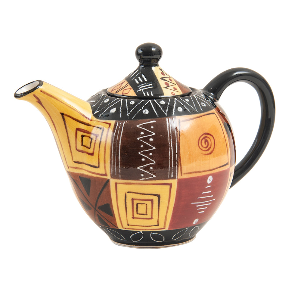 Ceramic Teapot, Hand Painted, Safari Gold Design
