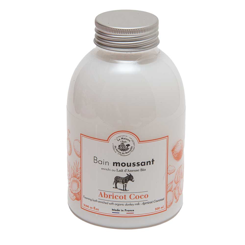 French Foaming Bath Cream, Donkey Milk and Aloe Vera, Apricot Coconut Fragrance, 500ml