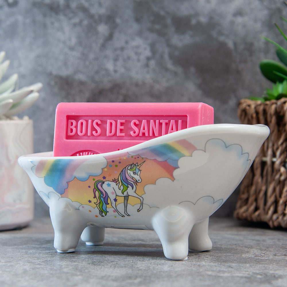 French Soap Dish, Vintage Style Ceramic Clawfoot Bathtub, Unicorn Design