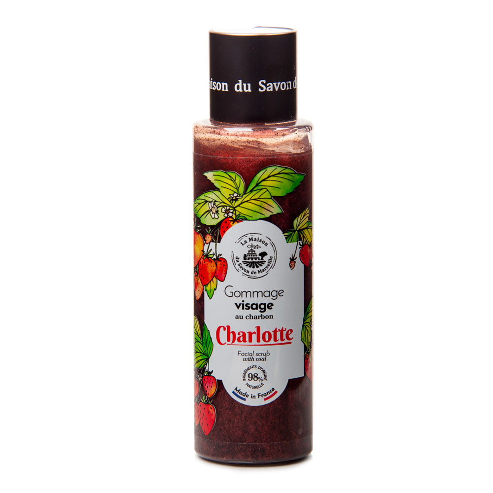 French Charlotte Face Scrub, Charcoal Enriched, Strawberry Peach Fragrance, 100ml