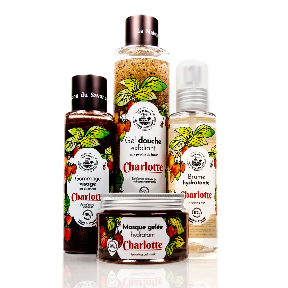 French Charlotte Face Scrub, Charcoal Enriched, Strawberry Peach Fragrance, 100ml