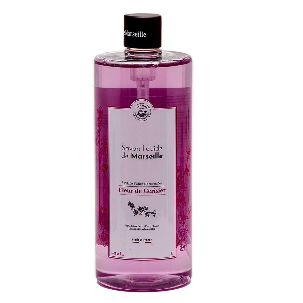 French Liquid Soap Refill, Olive Oil, Cherry Blossom Fragrance, 1 Litre