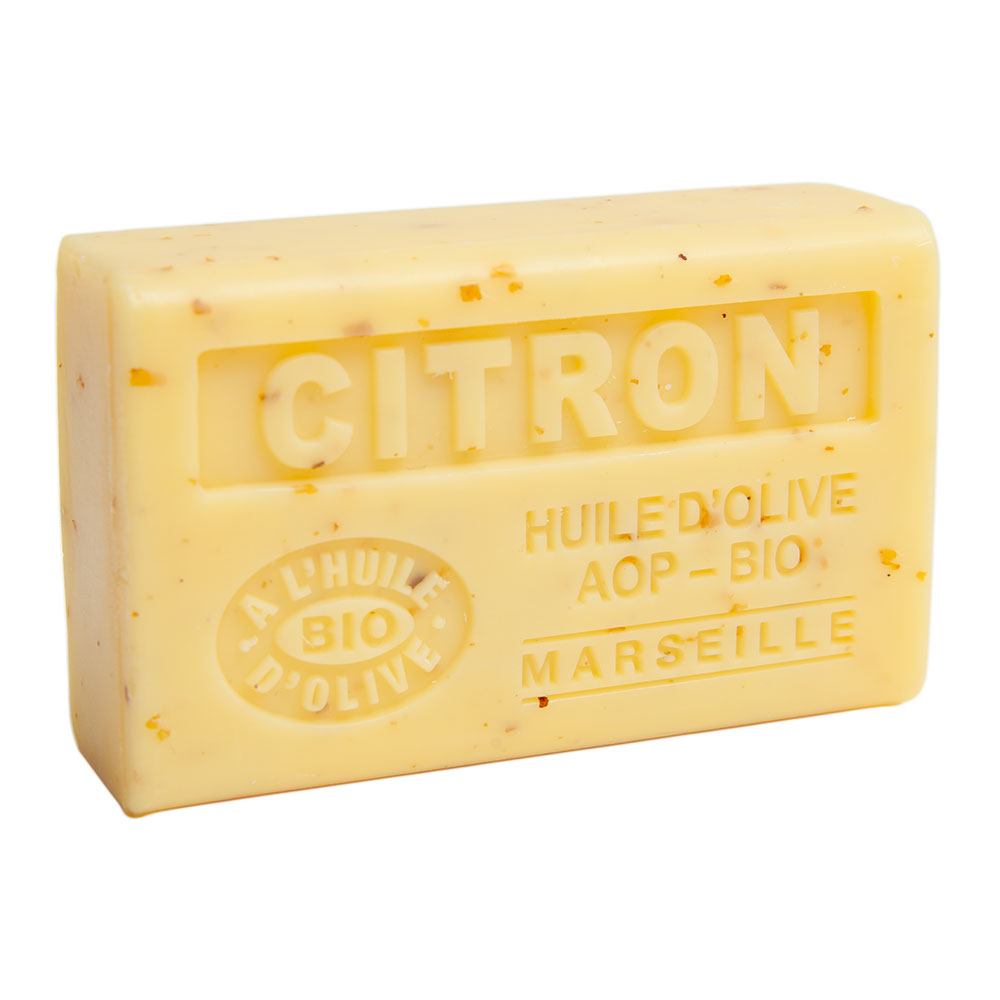 French Exfoliating Olive Oil Soap with Shea Butter, Crushed Lemon Fragrance, 125g