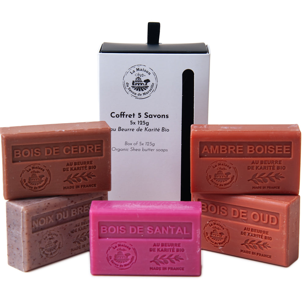 French Soap with Shea Butter, Woody Fragranced Gift Pack, 5 x 125g
