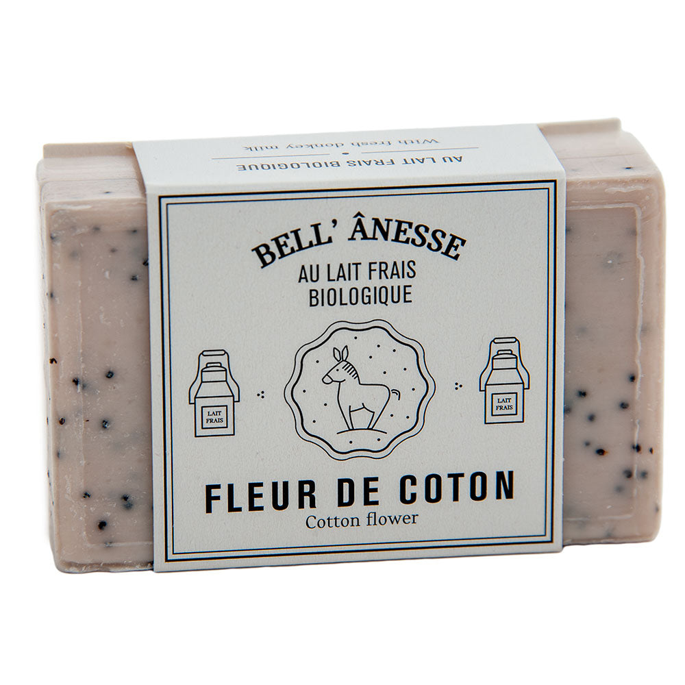 French Double Sided Exfoliating Soap, Shea Butter and Donkey Milk, Cotton Flower Fragrance, 125g