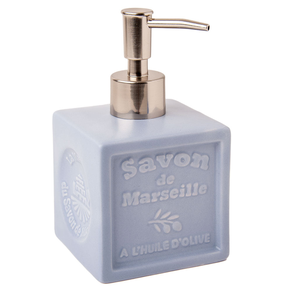 Ceramic Soap Dispenser, Brushed Aluminium Pump Head, Light Blue, 300ml