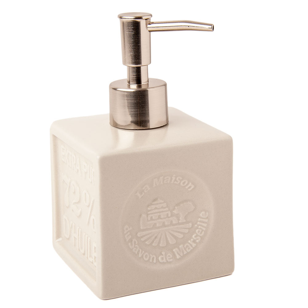 Ceramic Soap Dispenser, Brushed Aluminium Pump Head, White/Ivory, 300ml