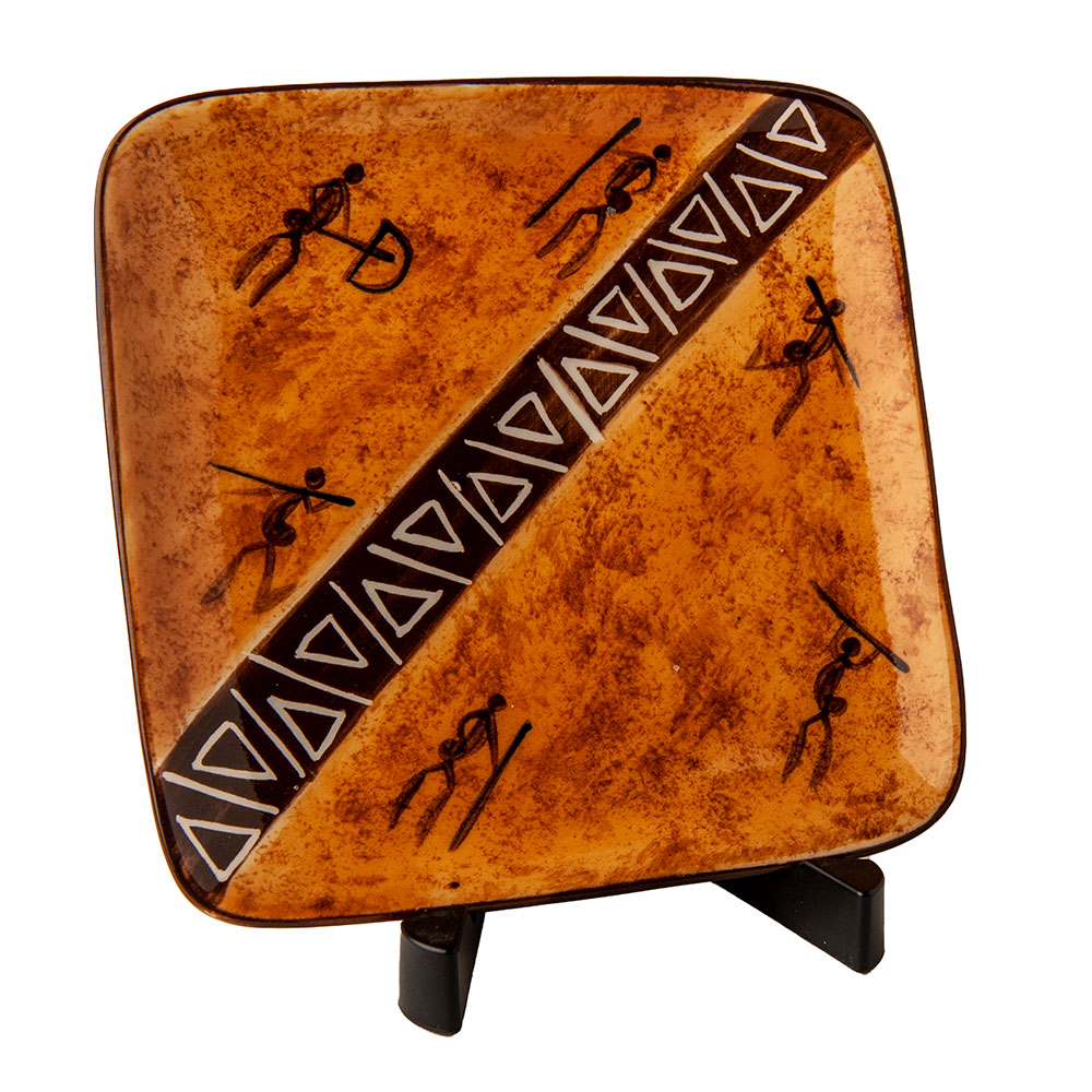 Hand Painted Ceramic Square Side Plate, San People Design