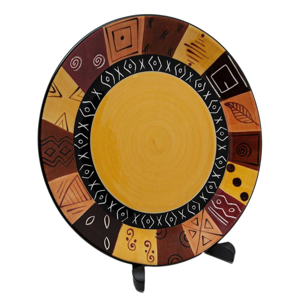 Hand Painted Ceramic Round Dinner Plate, Safari Gold Design, Kapula