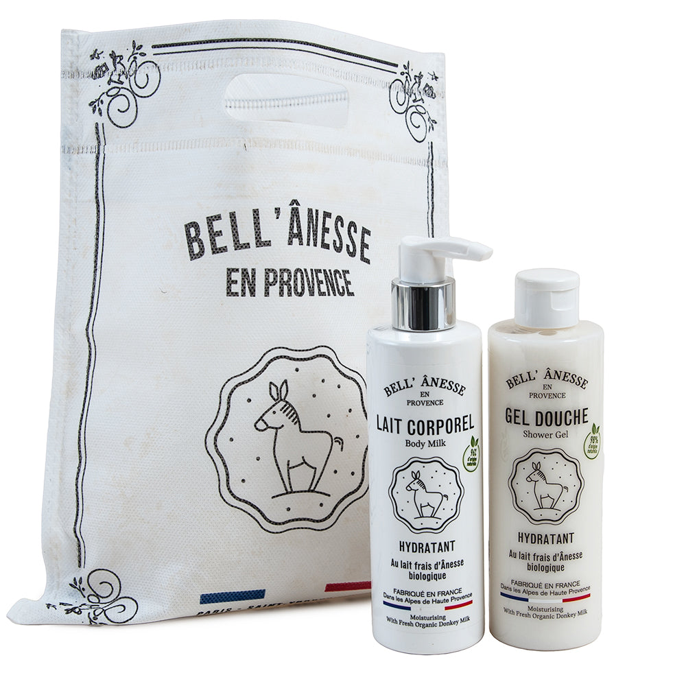 French Shower Gel and Body Lotion Set with Gift Bag, Organic Donkey Milk, 250ml Bottles