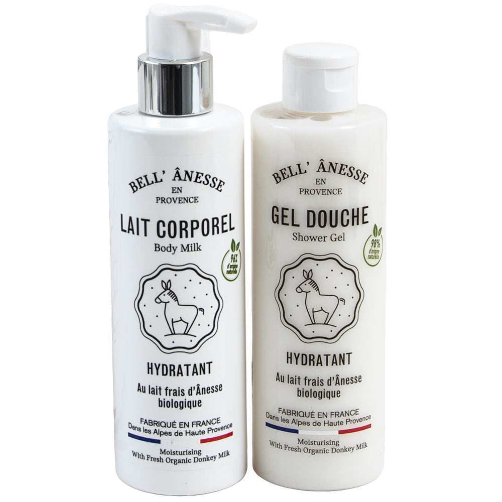 French Shower Gel and Body Lotion Set, With Organic Donkey Milk, 250ml Bottles