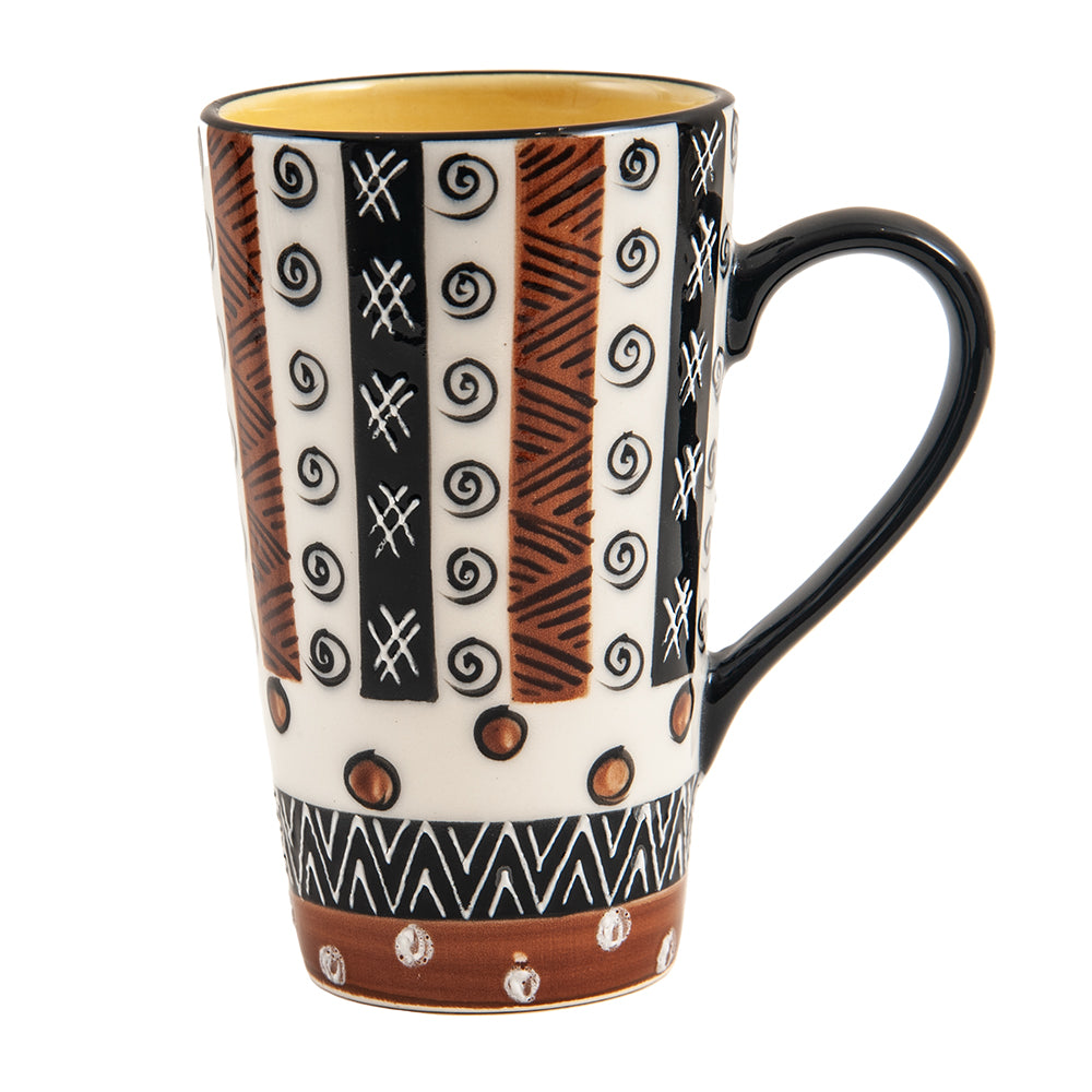 Tall Ceramic Coffee Mug, Hand Painted, Ebony & Ivory Design