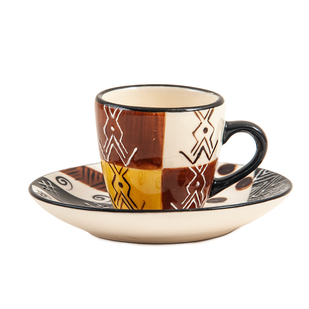 Ceramic Cup and Saucer, Hand Painted, Ebony & Ivory Design