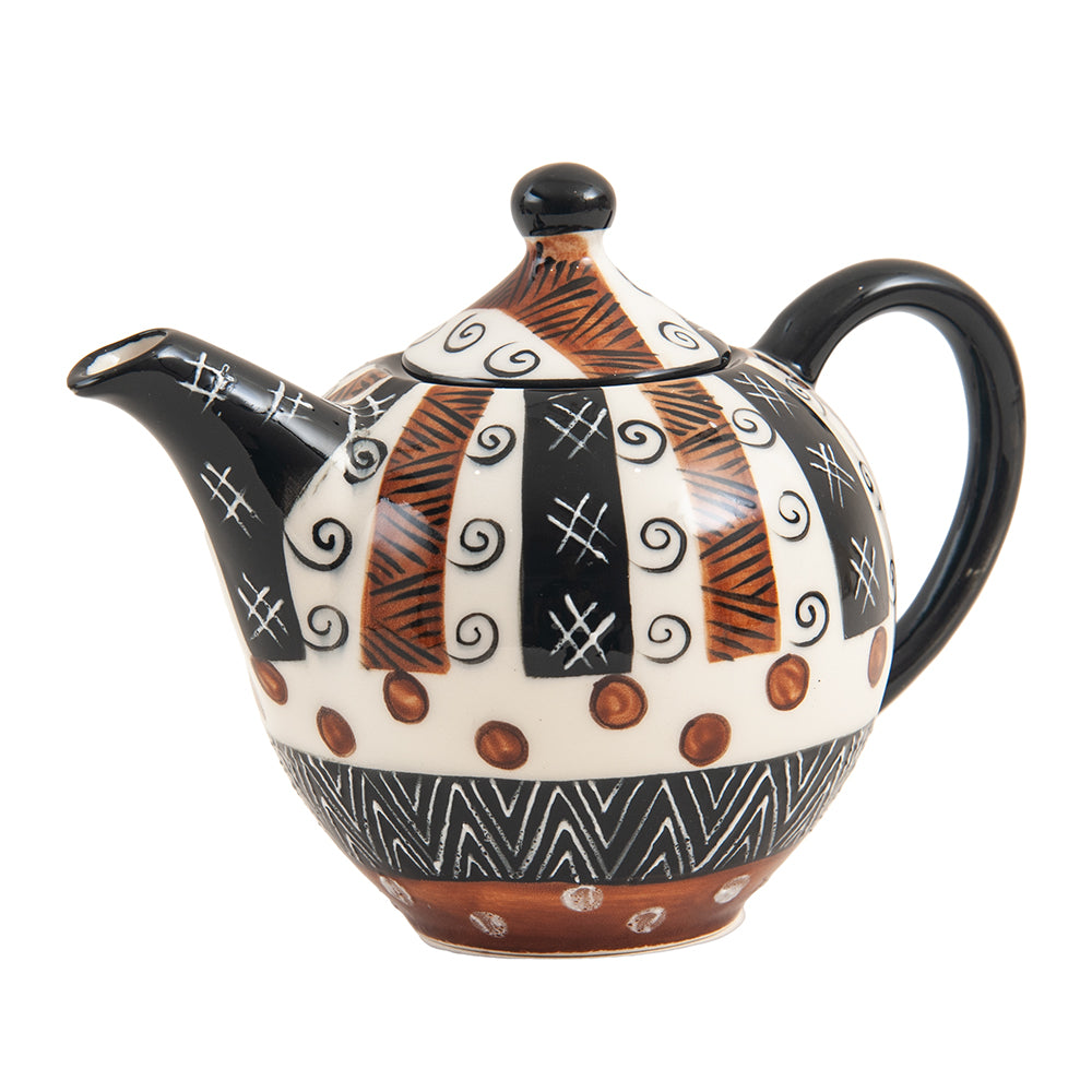 Ceramic Teapot, Hand Painted, Ebony & Ivory Design