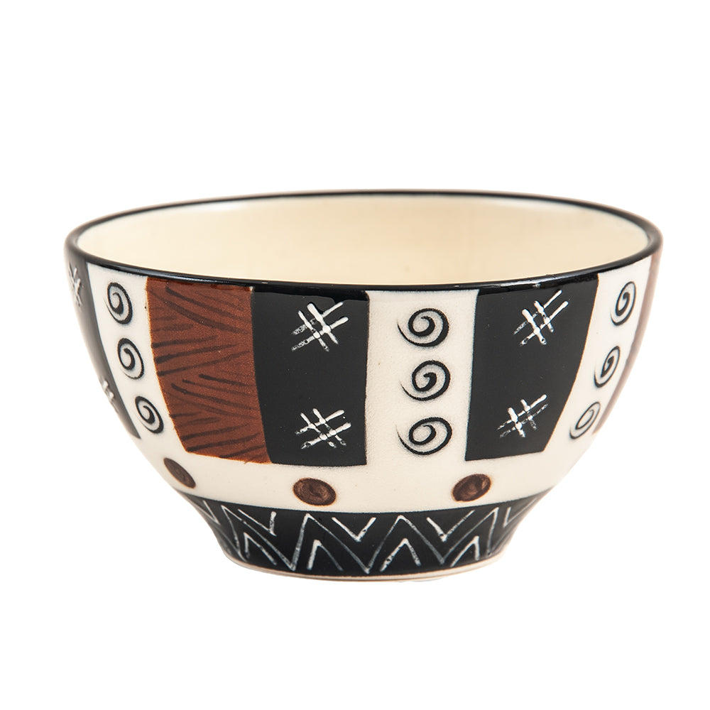Ceramic Adonga Salad Bowl, Hand Painted, Ebony & Ivory Design