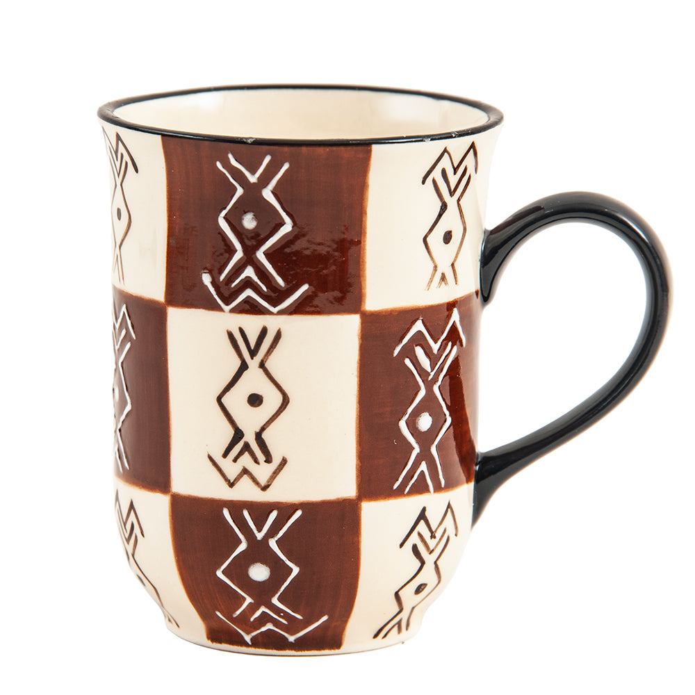Abutu Ceramic Coffee Mug, Hand Painted, Ebony & Ivory Design