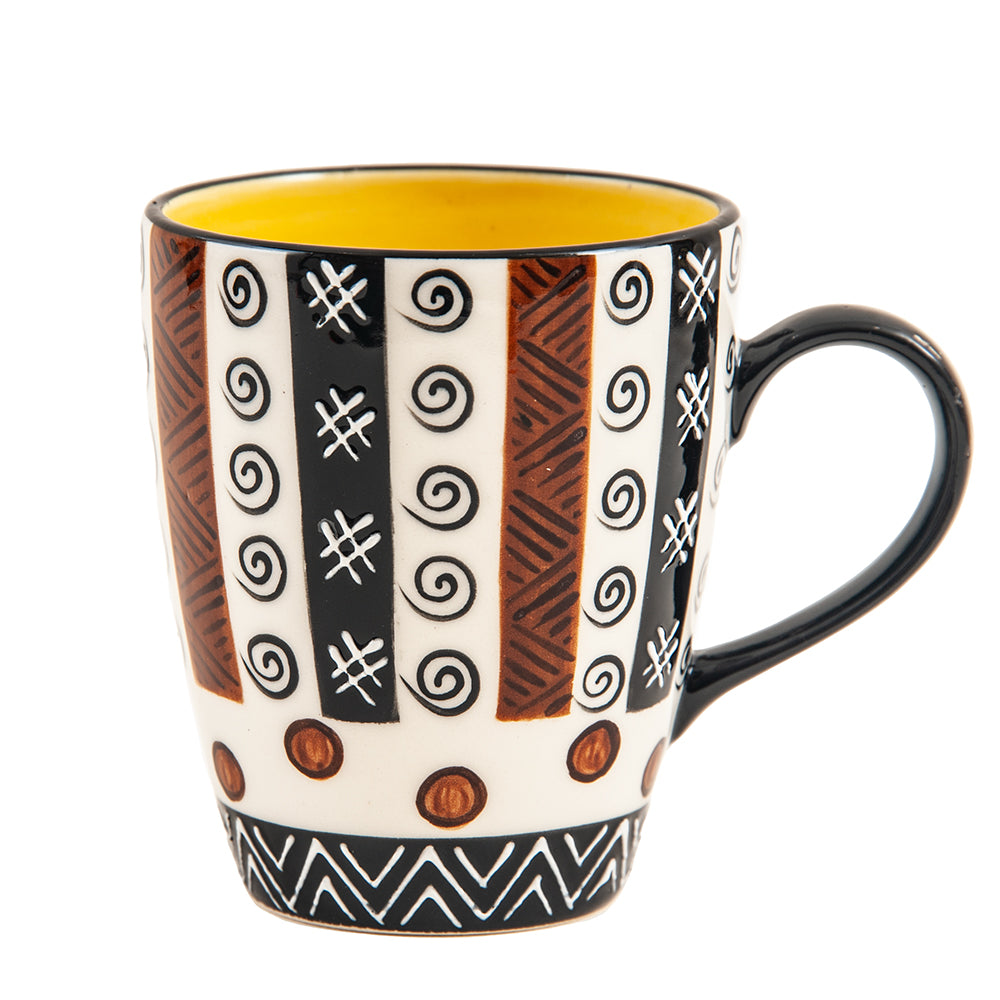 Abeni Ceramic Coffee Mug, Hand Painted, Ebony & Ivory Design