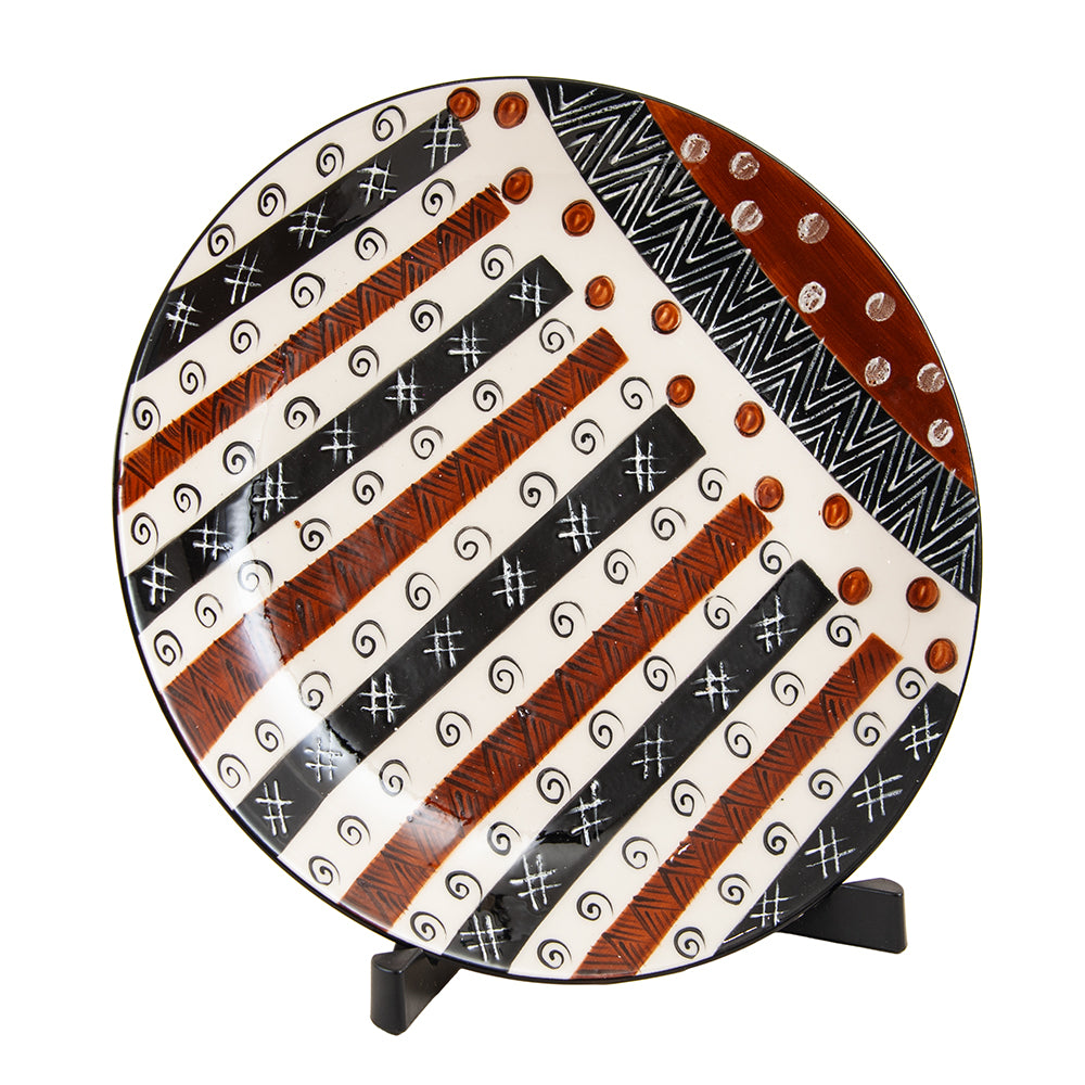 Ceramic Round Side Plate, Hand Painted, Ebony & Ivory Design