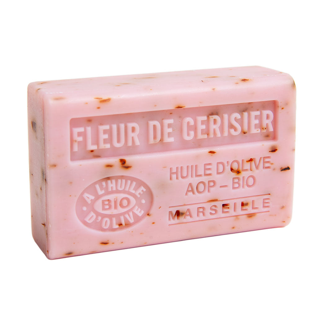 French Exfoliating Olive Oil Soap with Shea Butter, Cherry Blossom Fragrance, 125g