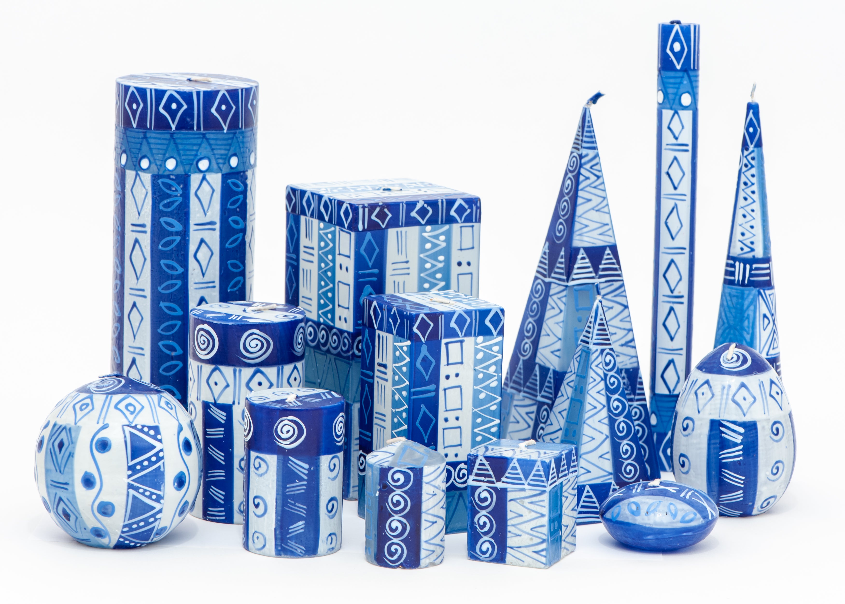South African Candles, Single Wick, Blue and White Design