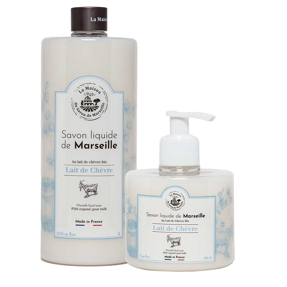French Liquid Soap Pair, Goats Milk and Olive Oil, Goats Milk Fragrance, 1 Litre Refill and 330ml