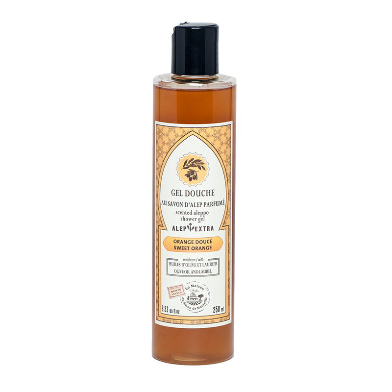 Aleppo Shower Gel, Laurel and Olive Oil, Sweet Orange Fragrance, 250ml