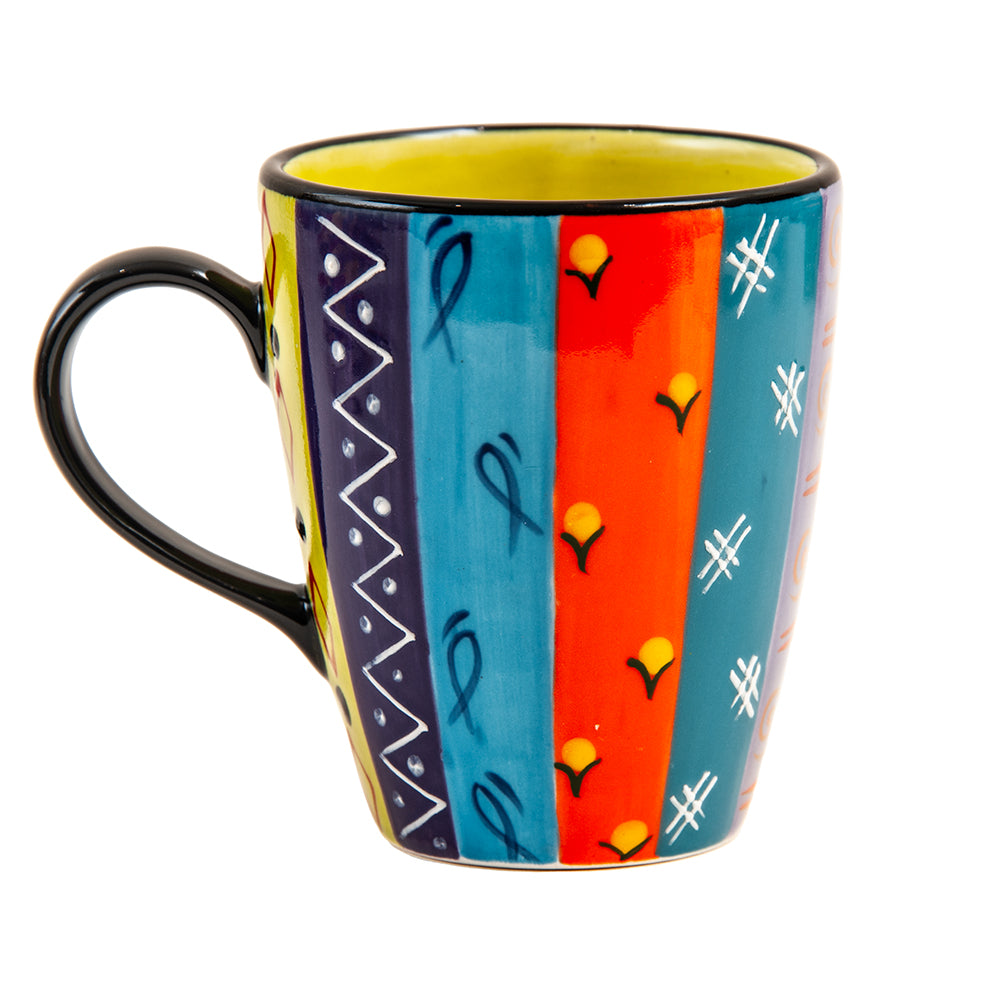Abeni Ceramic Coffee Mug, Hand Painted, Multi Coloured Ethnic Design