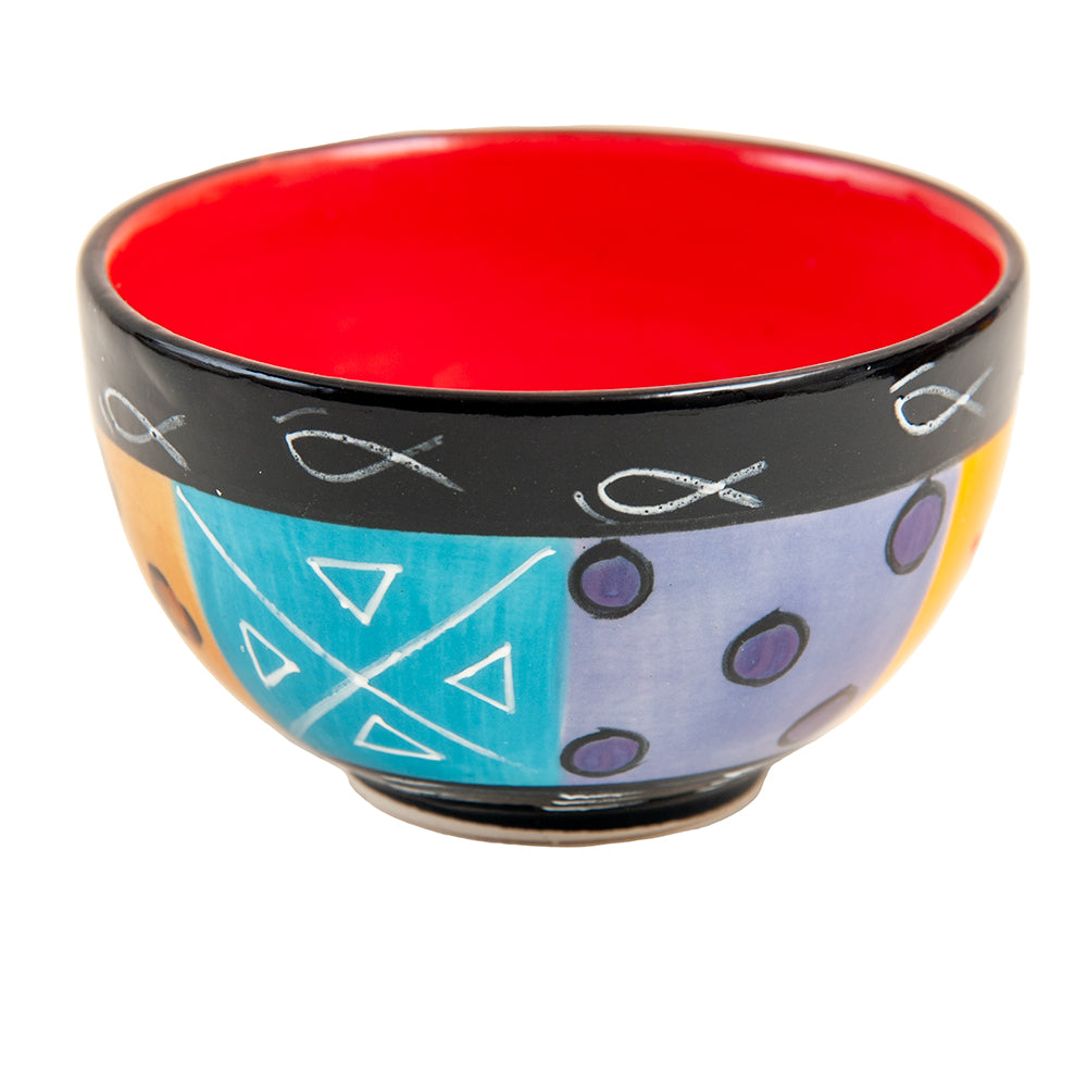 Ceramic Dessert Bowl, Hand Painted, Multi Coloured Ethnic Design