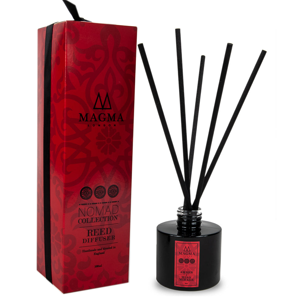 Luxury Essential Oil Reed Diffuser, Amber and Musk Mirage Fragrance, 100ml