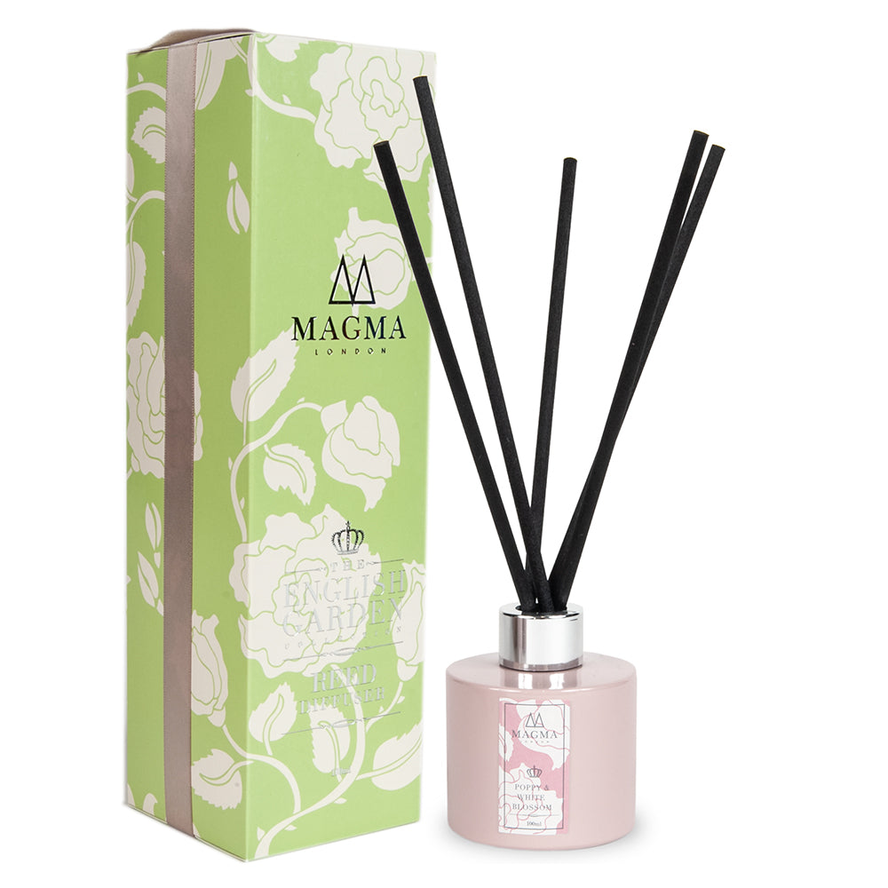 Luxury Essential Oil Reed Diffuser, Poppy and White Blossom Fragrance, 100ml