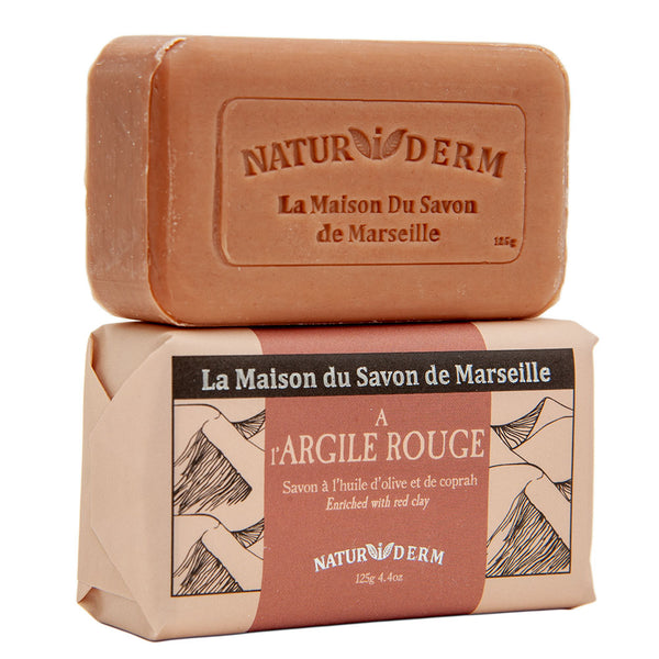 Natural French Naturiderm Soap, Olive Oil and Coconut Oil, Red Clay Enriched, 125g