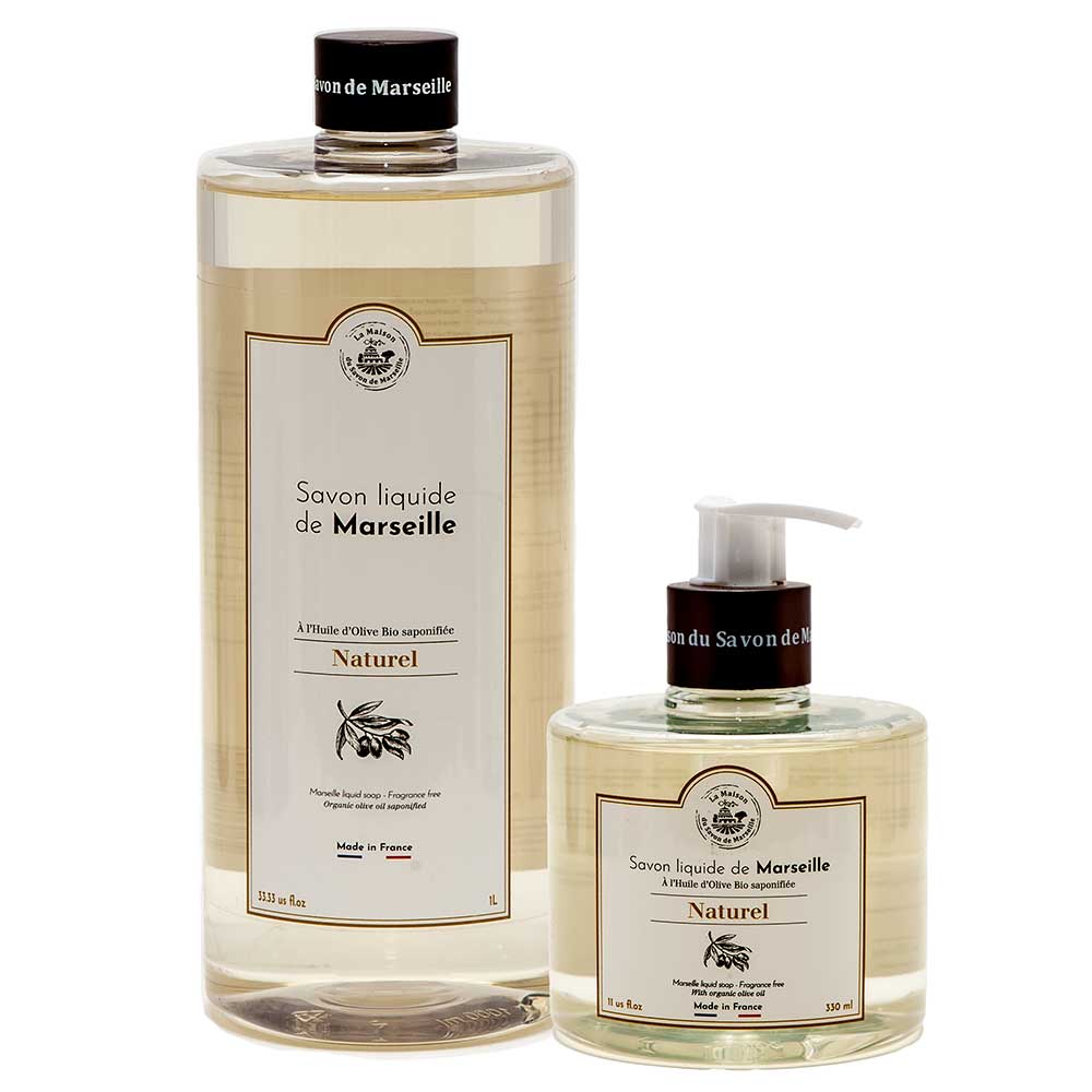 French Liquid Soap Pair, Olive Oil, Natural Fragrance, 1 Litre Refill and 330ml