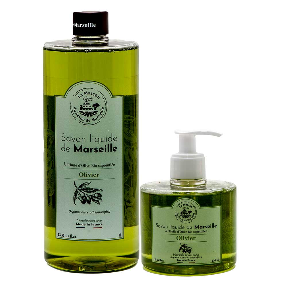 French Liquid Soap Pair, Olive Oil, Olive Oil Fragrance, 1 Litre Refill and 330ml
