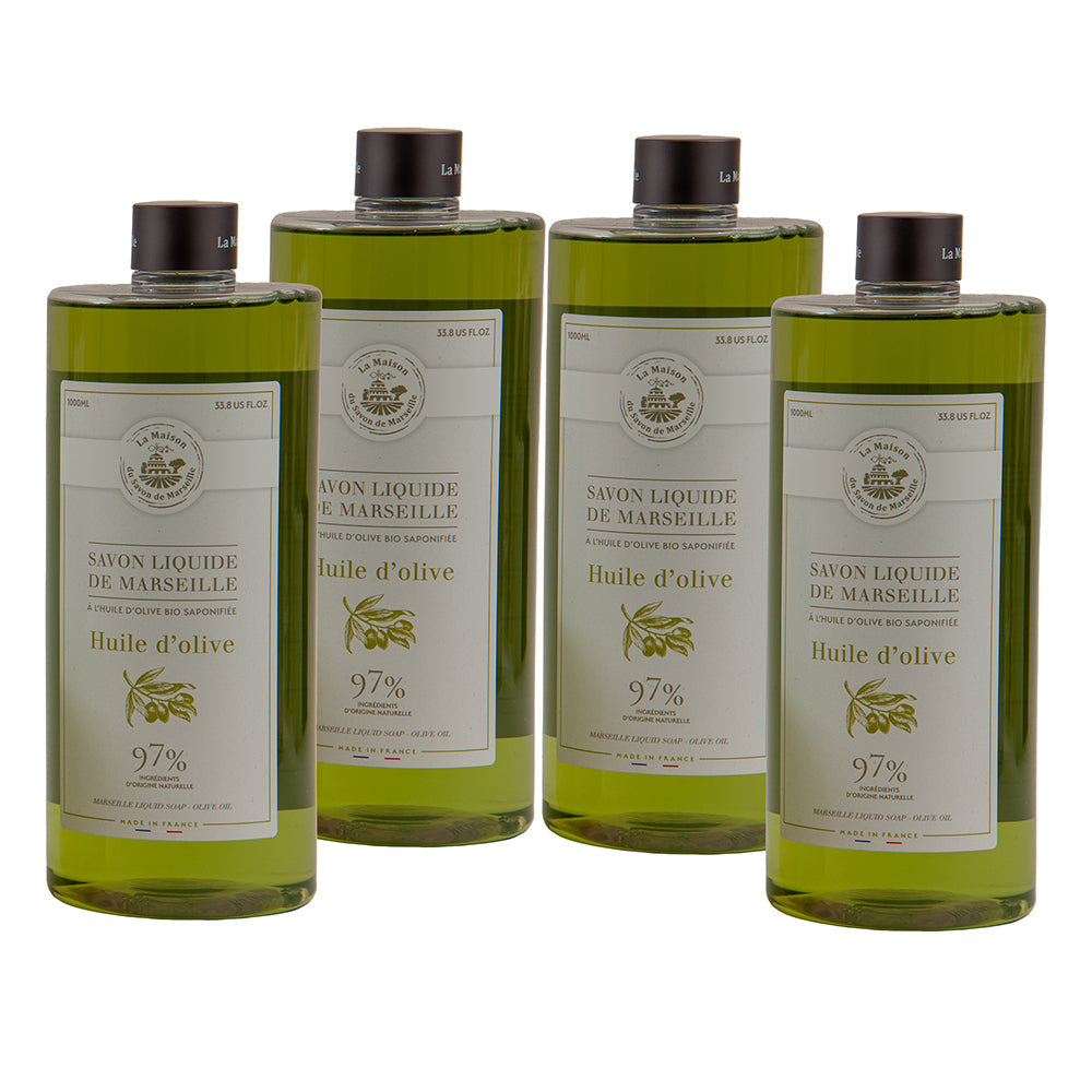 French Liquid Soap, Olive Oil Fragrance, 1 Litre Refill Bottles, Set of 4