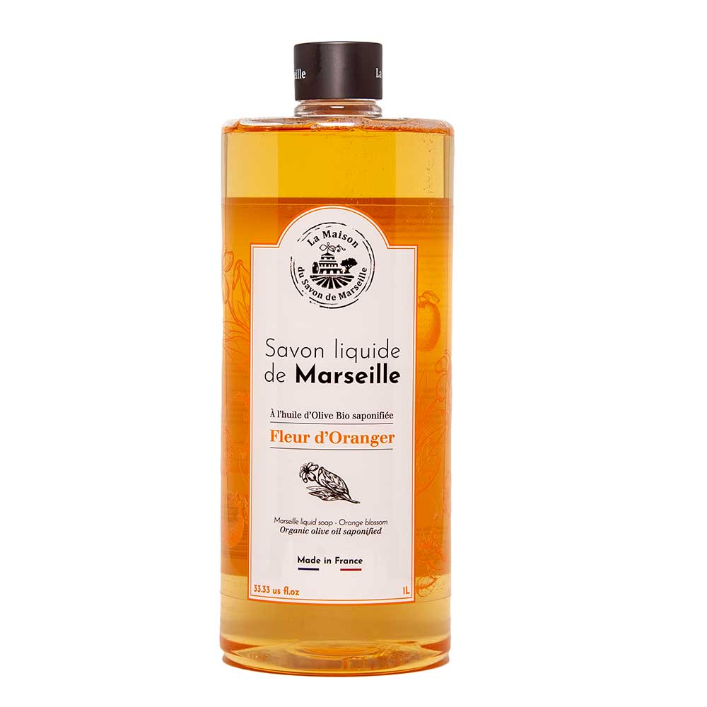 French Liquid Soap Refill, Olive Oil, Orange Blossom Fragrance, 1 Litre