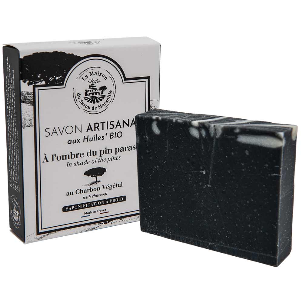 French Vegan Palm Oil Free Soap, Pine Shade and Charcoal, 100g