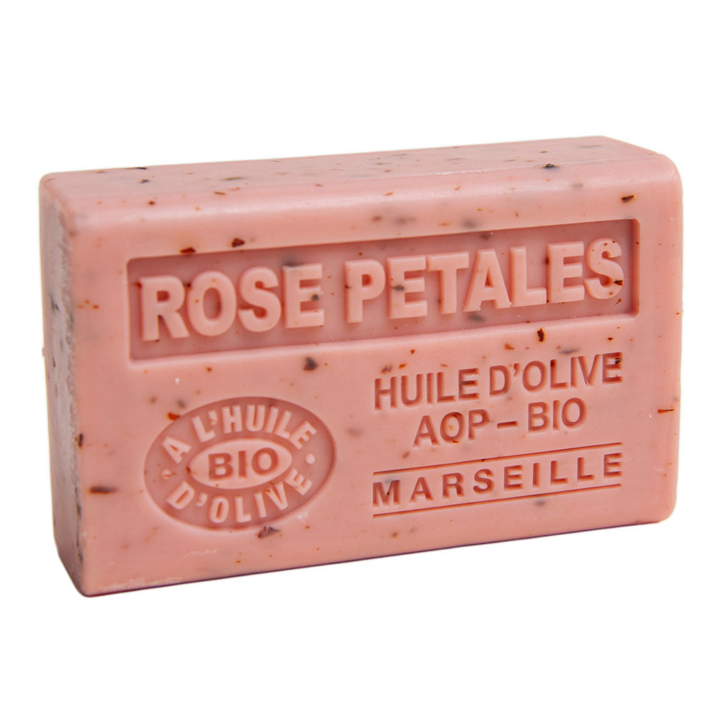 French Exfoliating Olive Oil Soap with Shea Butter, Rose Petals Fragrance, 125g