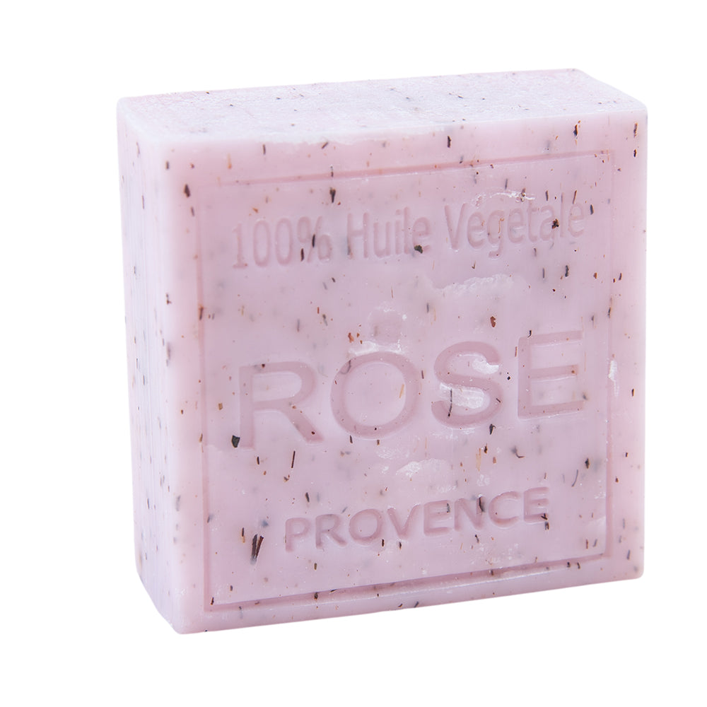 French Soap Bar, Exfoliating Heather Flower & Sweet Almond Oil, Rose Fragrance, 100g